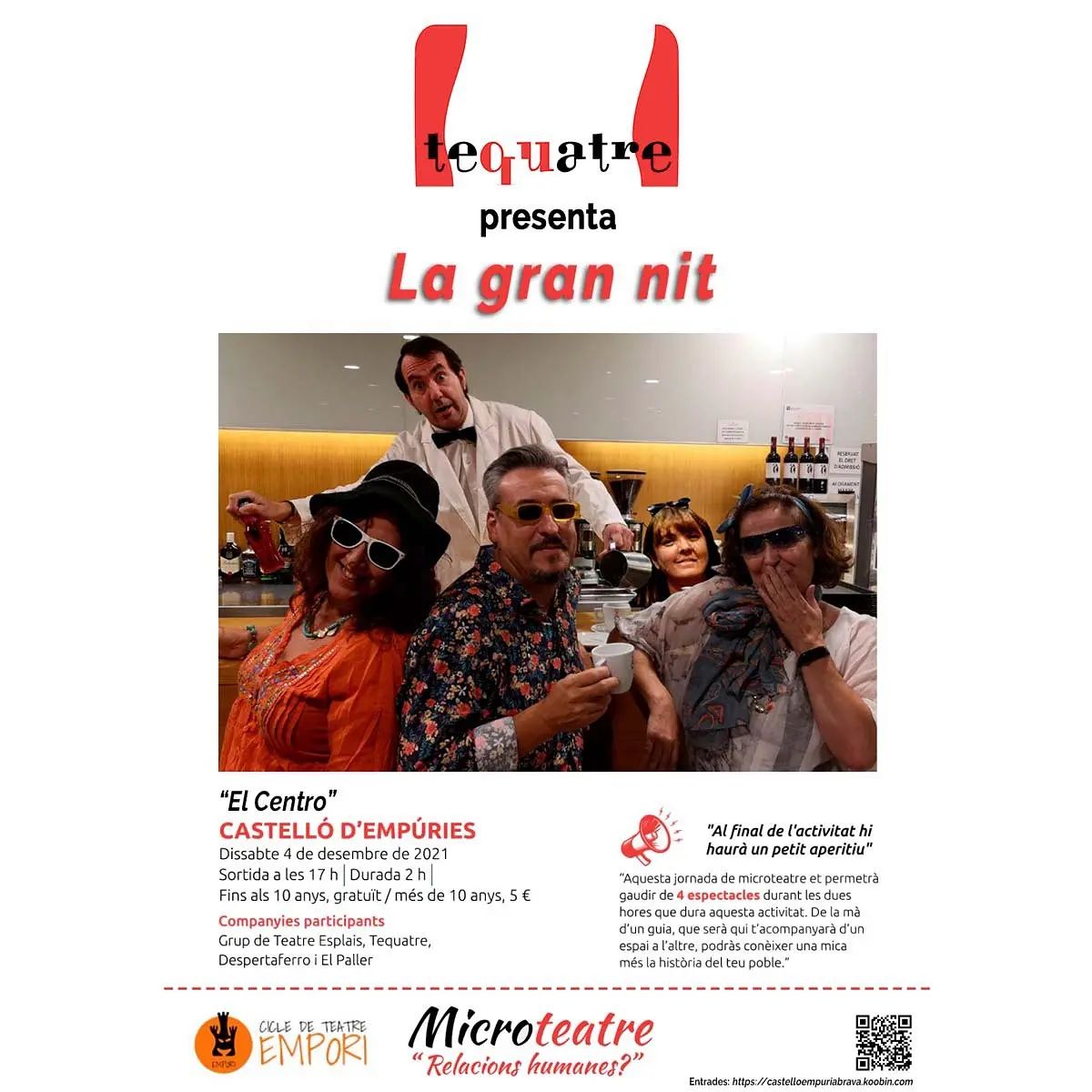 El proper dissabte Microteatre a casa! T'espera una tarda entretinguda amb un munt d'activitats per veure. Ja tens la teva entrada? Clica aquest enllaç i no et quedis sense, grups reduïts. https://castelloempuriabrava.koobin.com/