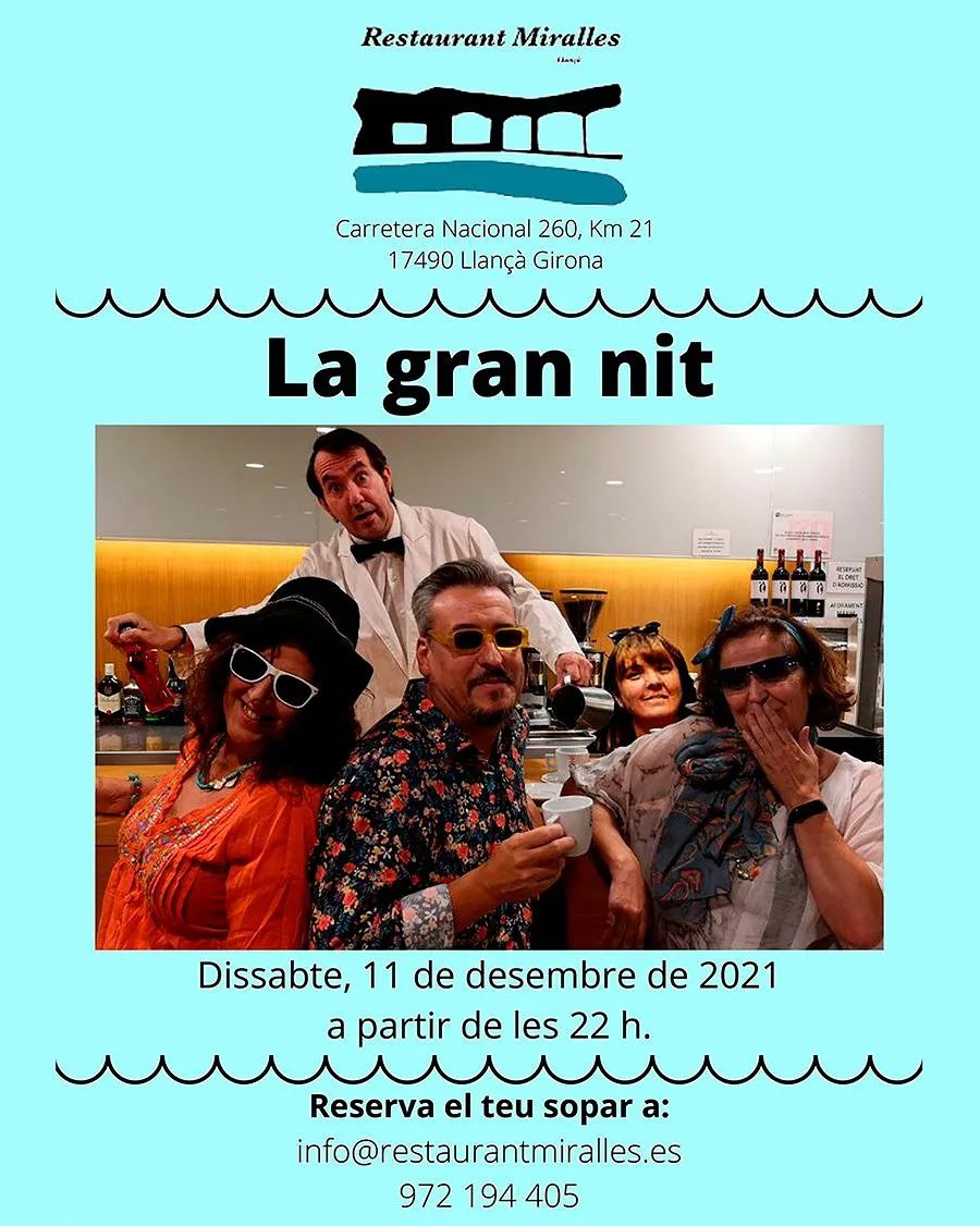 Dissabte vinent teniu una nova oportunitat per viure #LaGranNitEncara sou a temps de reservar taula, tant si és per sopar com per fer el toc. Us esperem per passar una bona estona plegats al @restaurantmiralles #tequatre #microteatre Reserves per mail a info@restaurantmiralles.es o bé trucant al telèfon 972 194 405
