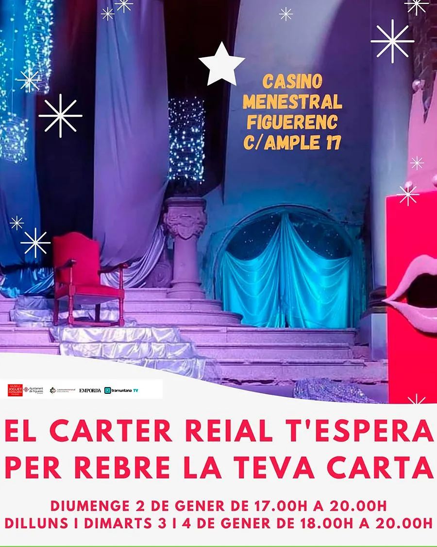 Petits, mitjans i grans! Els Patges de ses Majestats, esperen impacients les vostres cartes. Hi seran els dies 2, 3 i 4, consulteu els horaris al cartell @casinomenestralfiguerenc C/Ample, 17
