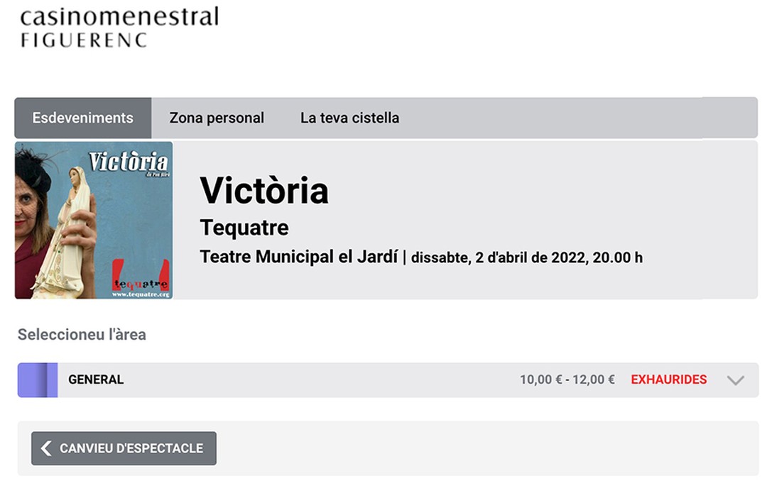 Molt contents de poder penjar el cartell de SOLD OUT per la segona funció de "Victòria" de Pau Miró. Espavila't que queden poques entrades per la funció de demà diumenge al Teatre El Jardí de #figueres Venda d'entrades a la bio i a l'enllaç:https://casinomenestral.koobin.cat/victoriadiumenge
