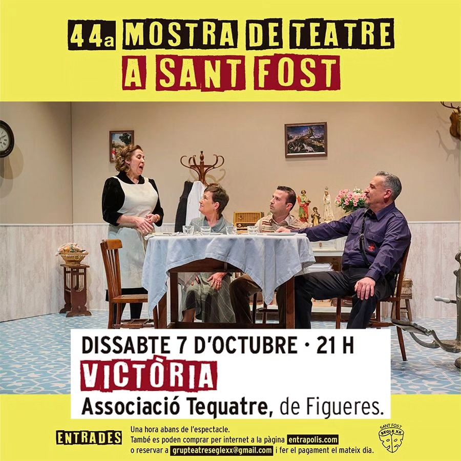Dissabte tornem a la carretera! Després d'un parèntesi estival, iniciem temporada de #victoria a la #mostraitinera de #santfostdecampcentelles @federacioteatre Us hi esperem!!!